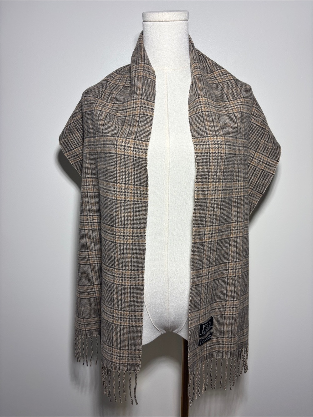 Jos. A. Bank 100% Cashmere Plaid Fringed Scarf